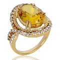 Yellow Gemstone and White Cubic Zirconia Gold Plated Fashion Ring