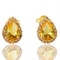 Yellow Gemstone And White Cubic Zirconia Gold Plated Fashion Earring