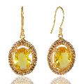 Yellow Gemstone and White Cubic Zirconia Gold Plated Fashion Designer Drop and Dangle Earring