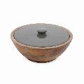 Wooden textured enamel bowl with lid