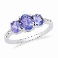 92.5 Sterling Silver Tri Stone Oval Real Tanzanite Ring