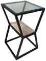 Iron Metal Side Table with Glass Top