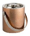 Copper double walled stainless steel ice bucket with tongs