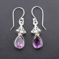 925 STERLING SILVER HAND CRAFTED INDIAN AMETHYST DANGLE WOMEN\'S EARRINGS
