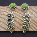 925 STERLING SILVER NATURAL PERIDOT AND TURQUOISE LEAF EARRINGS