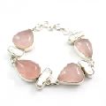 Silver fashion rose quartz and pearl bracelet