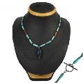 Shapely Coral, Turquoise, Lapis Gemstone Sterling Silver Necklace Jewelry