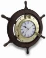 Wooden Ship Wheel Clock Brass Porthole Nautical Wall Clock