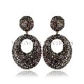 Coin Design Pave Diamond 14k Gold 925 Sterling Silver Earrings Round Jewelry
