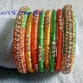Green-Yellow-Orange Silk thread bangles