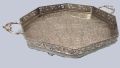 Hexagonal Shape Engraved Silver Plated Tray