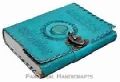 BLUE LEATHER DIARY WITH EMBOSSED BLUE STONE
