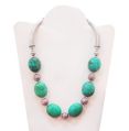 925 STERLING SILVER GREEN TURQUOISE BEADS ANTIQUE LOOK NECKLACE