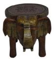 Wooden Hand Carved Elephant Stool Brown Color