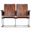 vintage iron metal and solid wood 2 seater Cinema Bench