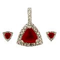 Triangle Red CZ Pendant Earrings Jewelry Set