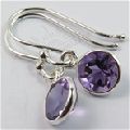 Small Earrings 2.5 CM Natural AMETHYST Round Gem stones 925 Sterling Silver