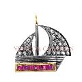 Charm Ship Pave Diamond Locket Gemstone Ruby 925 Silver 14k Gold Pendant Jewelry