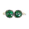 Double Side Emerald Gemstone Finding Connector 14k Gold Pave Diamond 925 Silver