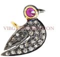 Pave Diamond 925 sterling silver gemstone ruby 14k gold bird shape charm pendant