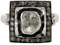 Square Cut Polki Rosecut Pave Diamond 925 Sterling Silver Ring Fashion Jewelry