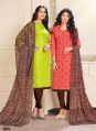 Parrot Green And Pink Colored Cotton Butti And Chanderi Salwar Suit.
