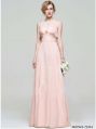 Peach Georgette Self Ceremony A-Line Gown
