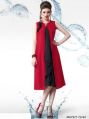 Red Georgette Solid Party Knee-Long Kurti