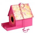 Bird House With Feeder With Rope in Pink