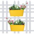 round bucket railing planter with embossed butterfly in Yellow