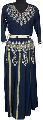 extensive Golden Embroidered abaya in blue crepe