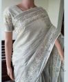 Designer Embroidered Tissue Linen Sarees