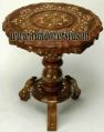 Sheesham Wood Hand Carved Brass Inlay High End Side Table