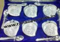 Silver Plated Mango Shape Bowl Sets With Spoons And Tray