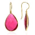 925 Sterling Silver Hot Pink Indian Gemstone Earring