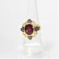HANDMADE DIAMOND RUBY 925 SILVER GOLD PLATED RING