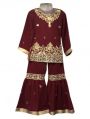 Maroon Georgette Festival Wear Embroidery Work Kids Sharara Suit