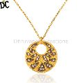 Cz Yellow Gold Plated Textured 925 Silver Chain Pendant