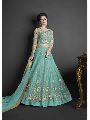 Indian Latest Designer Turquoise Blue Color Net Semi Stiiched Salwar Suit