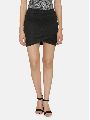 Cotton Spandex Womens High Rise Tulip Short Length Wrap Mini Skirt, Black