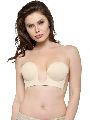 Deep U Plunge Self Adhesive Beige Push Up Invisible Stick On Backless Strapless Bra