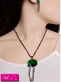 Green Large Bevelled Gem Charm Necklace with Matching Earring Set