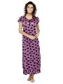 Print Purple Satin Maxi Nightwear Nightdress