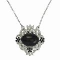 Black Star Oval Antique Sterling Silver Necklace