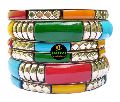 Resin and Brass Multicolour Bangle Set