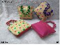 Green Pink Blue Embroidery designer raw silk hand bag