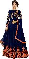 Blue with Orange Embroidered Anarkali Suits