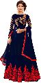 Blue with Red Embroidered Anarkali Suits