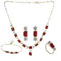 Ankur alluring gold plated red american diamond combo necklace set for women