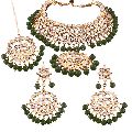 Brass Beaded Ankur women gold plated kundan green pearl choker wedding necklace set